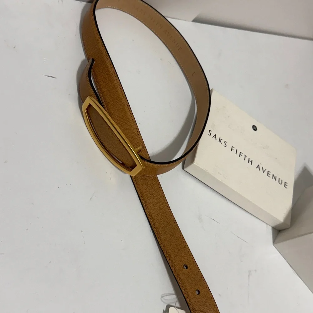 Saks Fifth Avenue Camel Leather Belt with Gold Accent